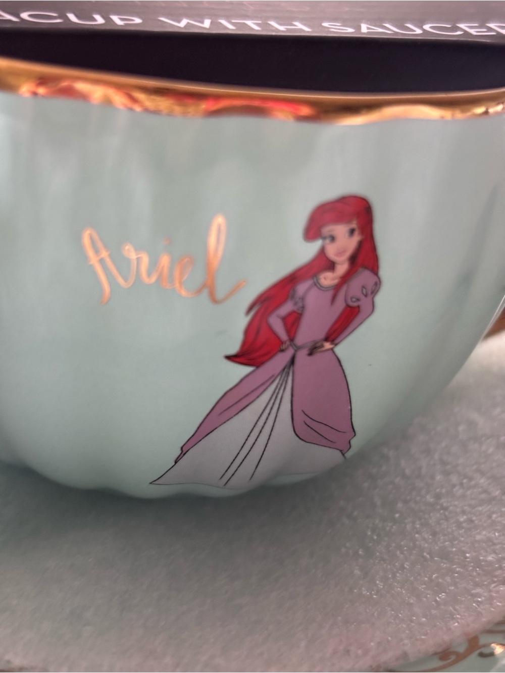 Disney Ariel Mint Green and Pink Ceramic Bowl with Gold Accents